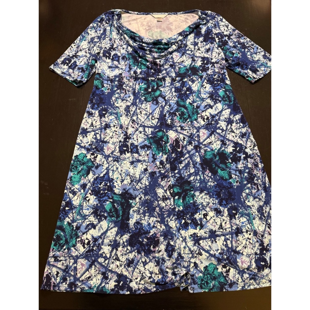 Christopher & Banks Blue Abstract Floral Cowl Neck Empire Waist Dress XL
